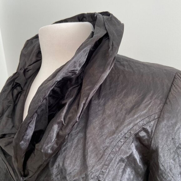 Joseph Ribkoff Crinkled Black Jacket Hooded Collar Size 10 Canada - Picture 11 of 16